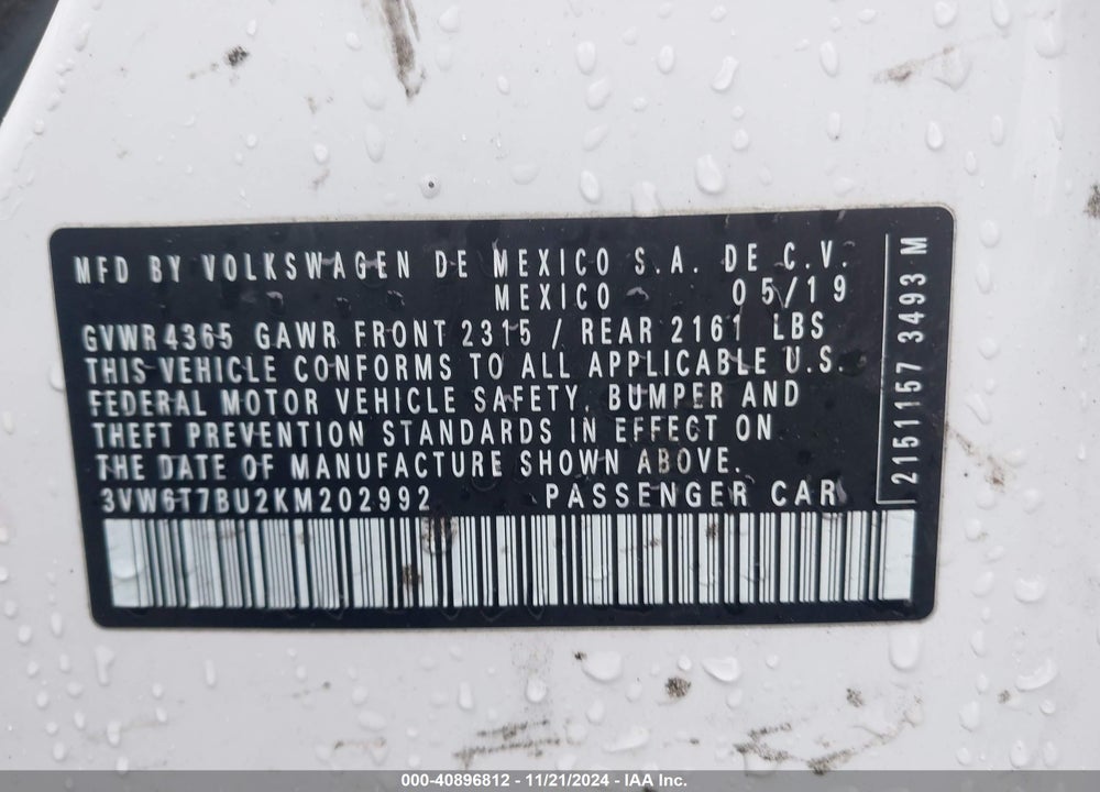 2019 VOLKSWAGEN JETTA GLI VIN: 3VW6T7BU2KM202992