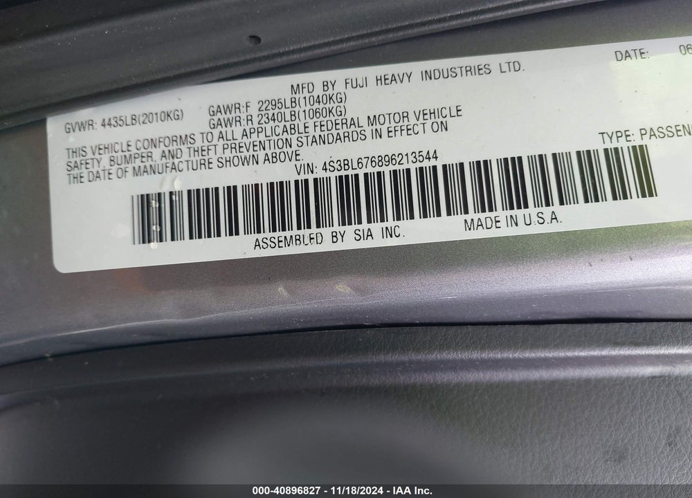 2009 SUBARU LEGACY 2.5GT LIMITED VIN: 4S3BL676896213544
