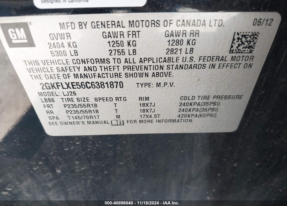 2012 GMC TERRAIN SLT-2 VIN: 2GKFLXE56C6381870