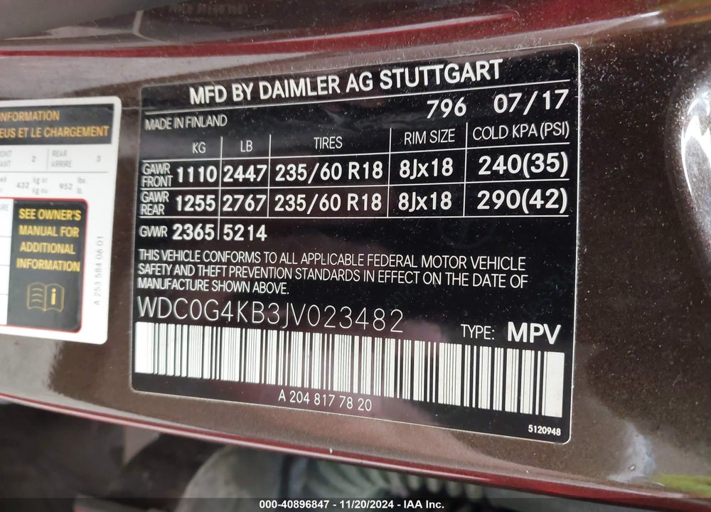 2018 MERCEDES-BENZ GLC 300 4MATIC VIN: WDC0G4KB3JV023482