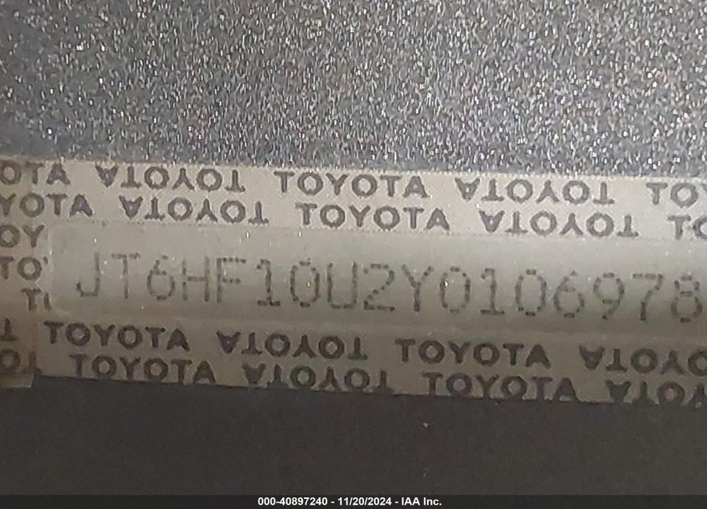 2000 LEXUS RX 300 VIN: JT6HF10U2Y0106978