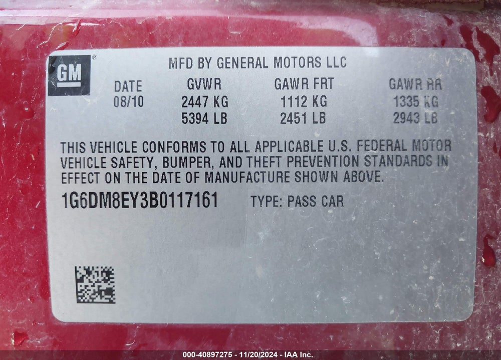 2011 CADILLAC CTS PERFORMANCE VIN: 1G6DM8EY3B0117161