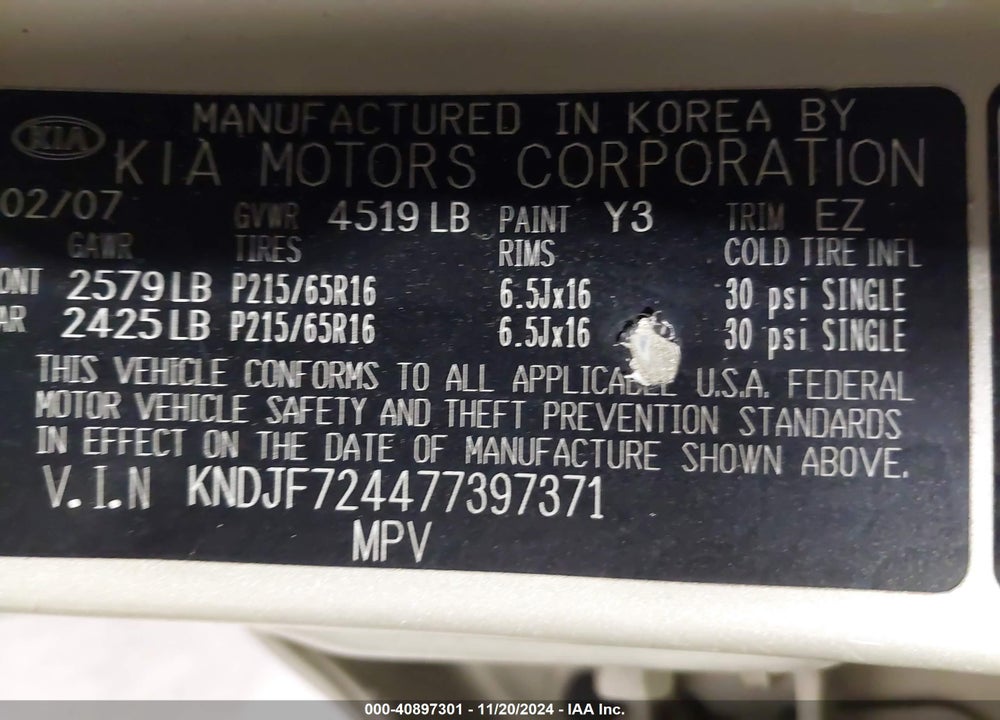 2007 KIA SPORTAGE LX VIN: KNDJF724477397371
