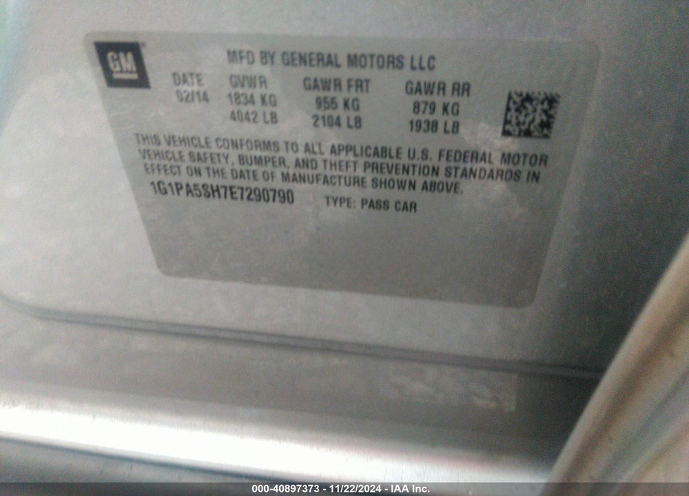 2014 CHEVROLET CRUZE LS AUTO VIN: 1G1PA5SH7E7290790