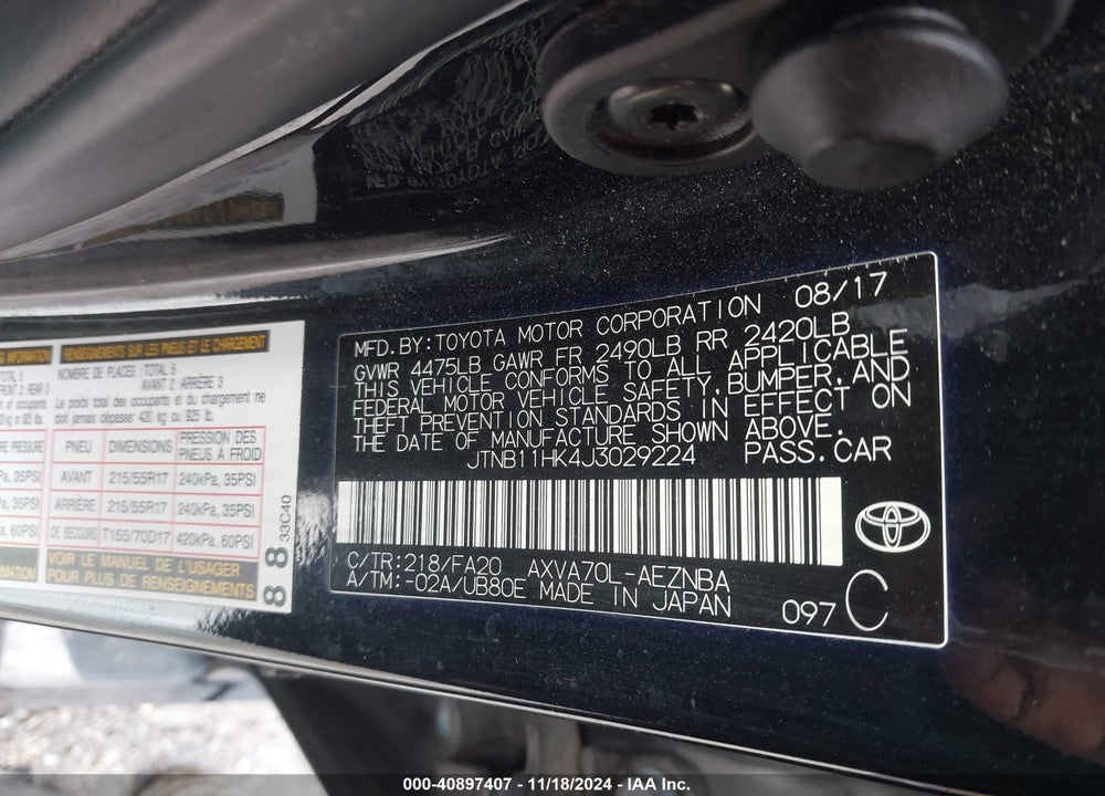 2018 TOYOTA CAMRY LE VIN: JTNB11HK4J3029224