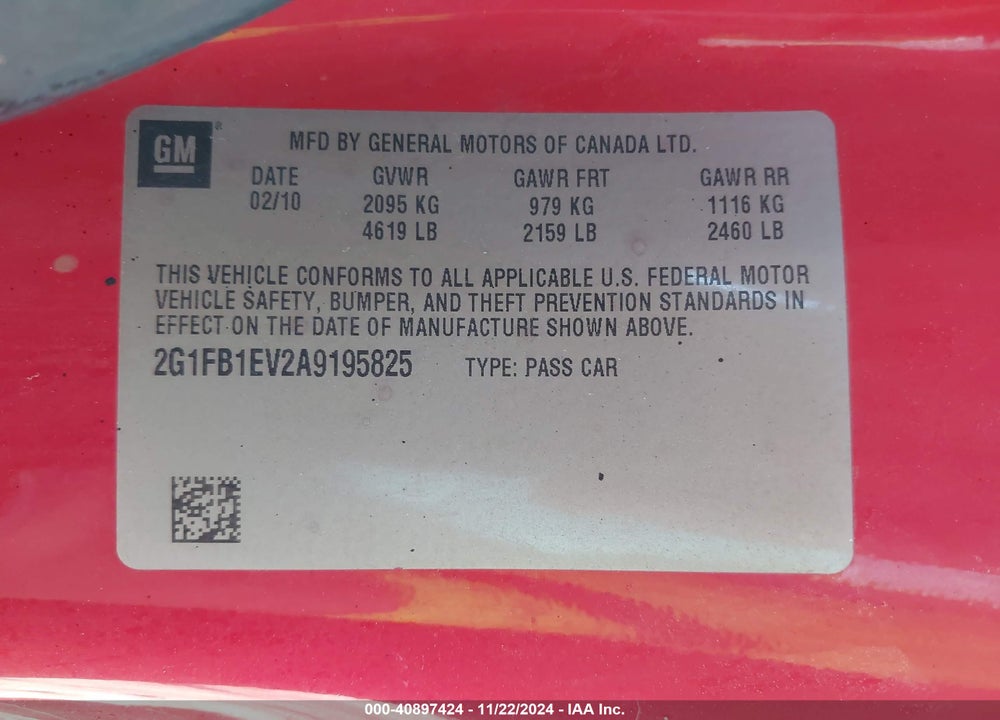 2010 CHEVROLET CAMARO 1LT VIN: 2G1FB1EV2A9195825