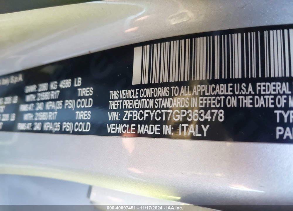 2016 FIAT 500X TREKKING VIN: ZFBCFYCT7GP363478