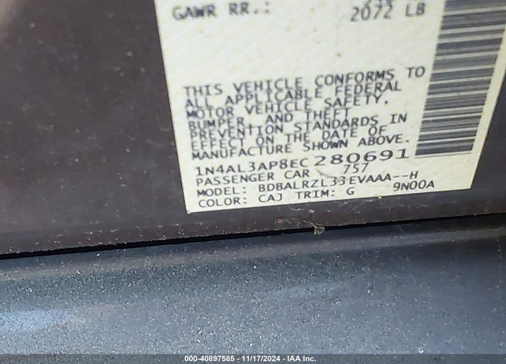 2014 NISSAN ALTIMA 2.5 S VIN: 1N4AL3AP8EC280691