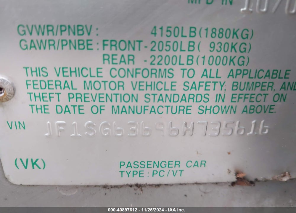 2006 SUBARU FORESTER 2.5X VIN: JF1SG63696H735616