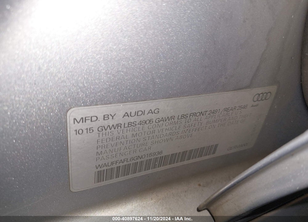 2016 AUDI A4 2.0T PREMIUM VIN: WAUFFAFL6GN015936