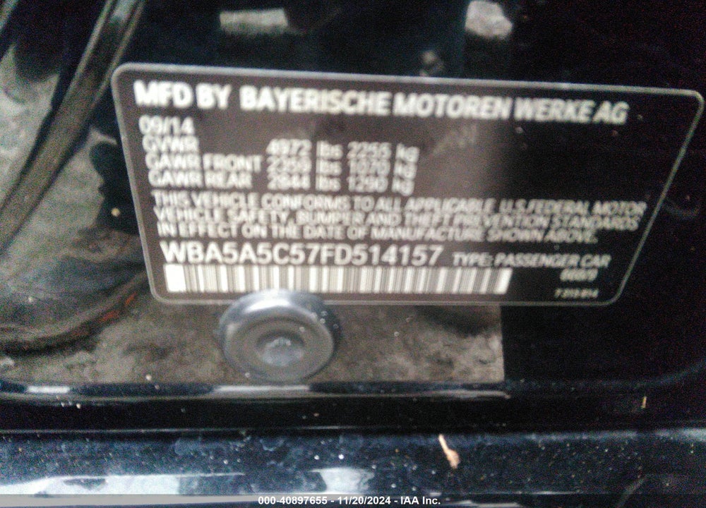 2015 BMW 528I VIN: WBA5A5C57FD514157