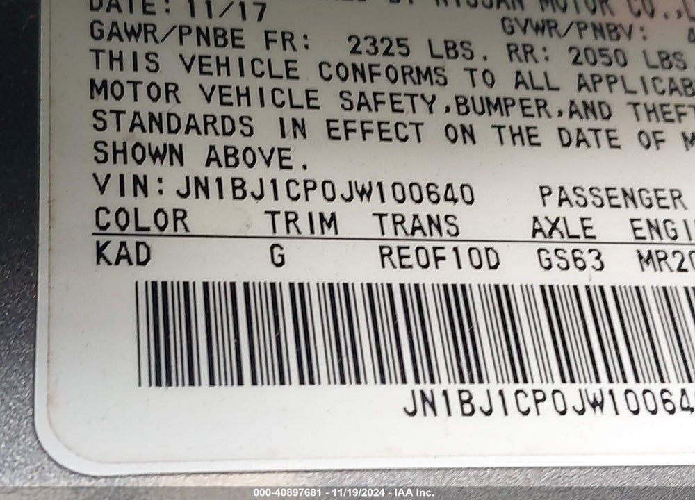 2018 NISSAN ROGUE SPORT S VIN: JN1BJ1CP0JW100640