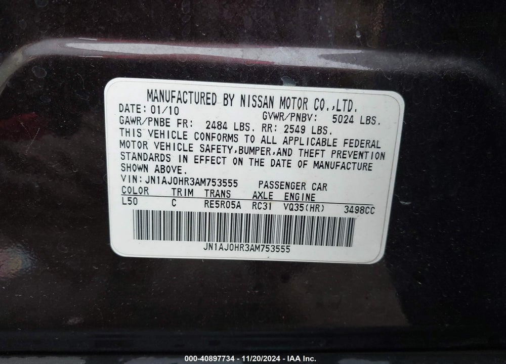 2010 INFINITI EX35 JOURNEY VIN: JN1AJ0HR3AM753555
