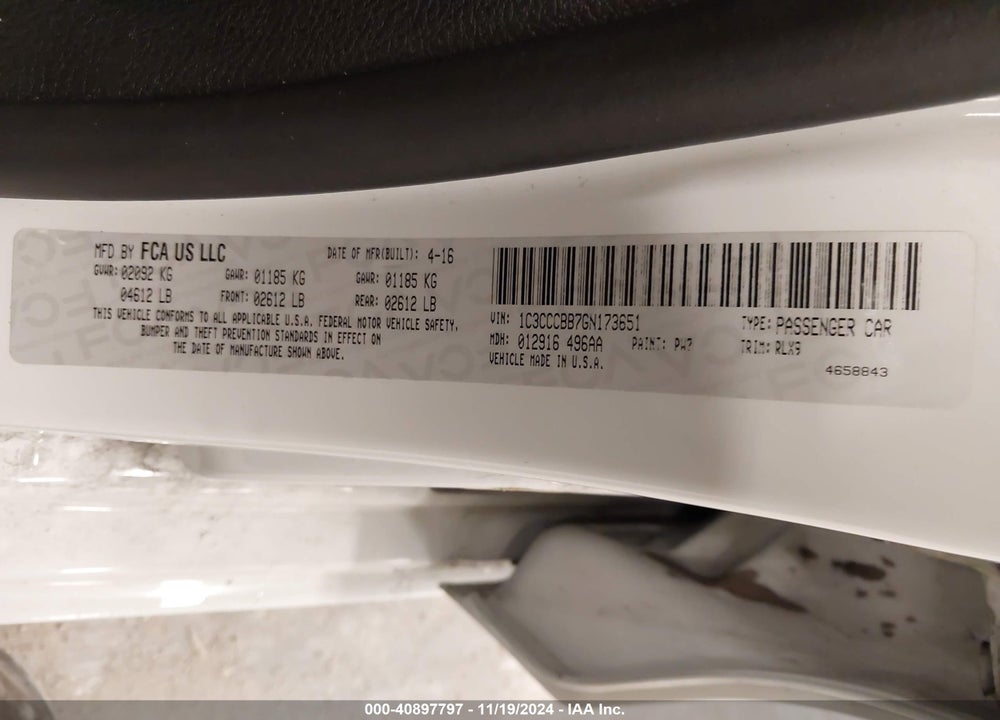 2016 CHRYSLER 200 S VIN: 1C3CCCBB7GN173651