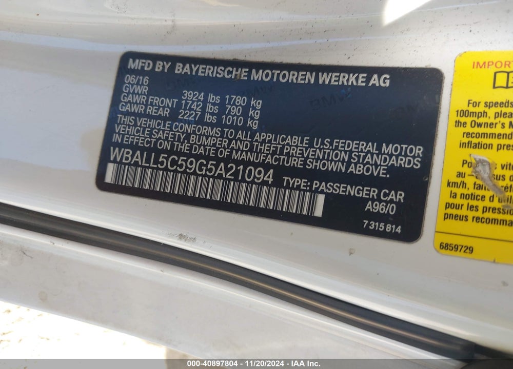2016 BMW Z4 SDRIVE28I VIN: WBALL5C59G5A21094