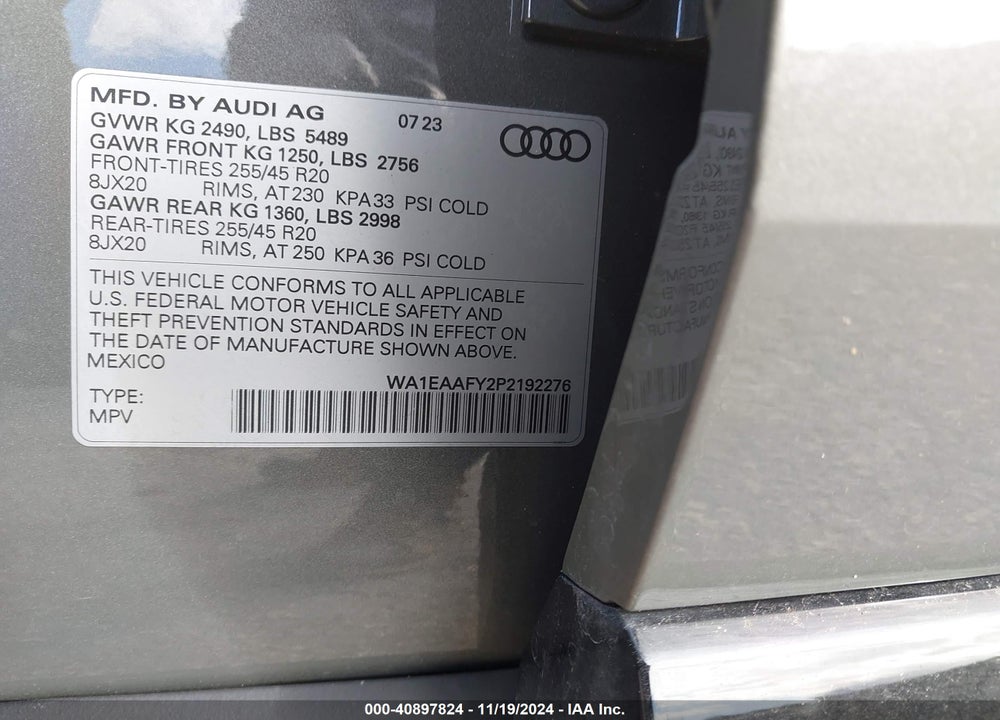 2023 AUDI Q5 PREMIUM PLUS 45 TFSI S LINE QUATTRO VIN: WA1EAAFY2P2192276