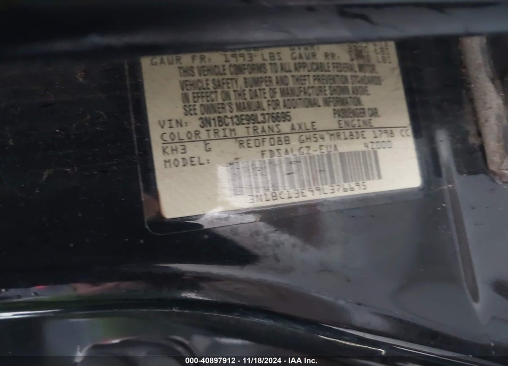 2009 NISSAN VERSA 1.8SL VIN: 3N1BC13E99L376695