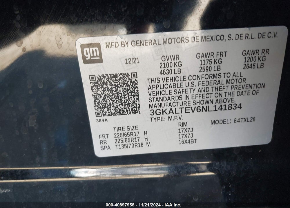 2022 GMC TERRAIN AWD SLE VIN: 3GKALTEV6NL141834