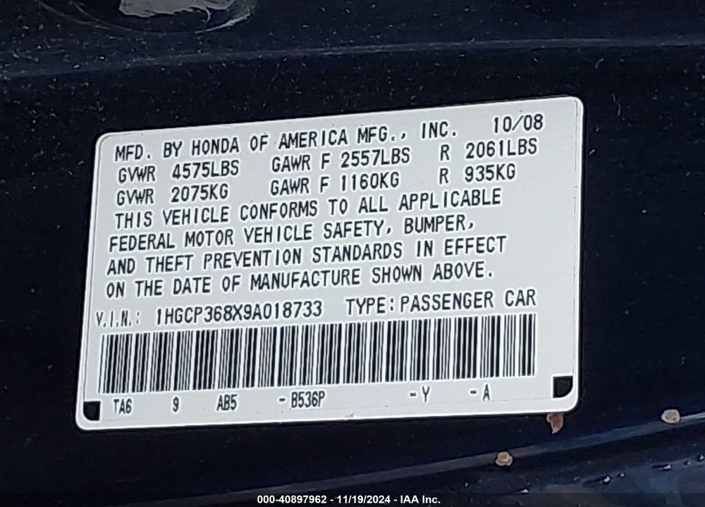 2009 HONDA ACCORD 3.5 EX-L VIN: 1HGCP368X9A018733