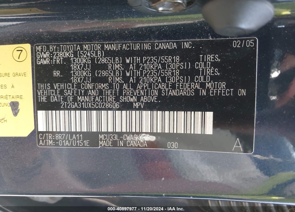 2005 LEXUS RX 330 VIN: 2T2GA31UX5C028606