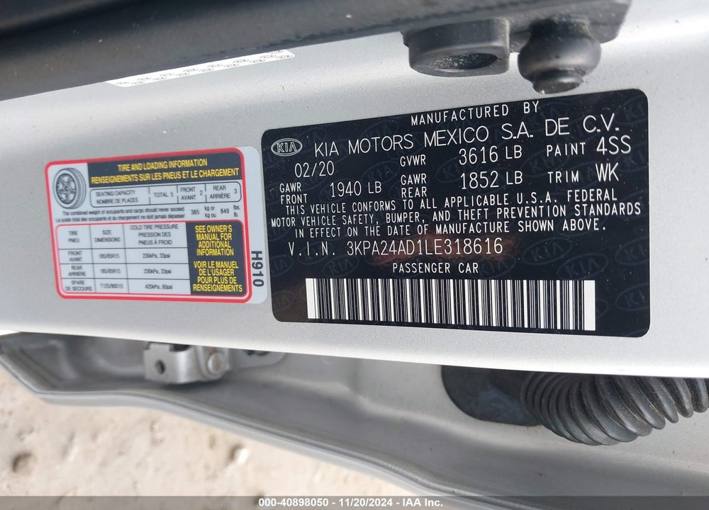2020 KIA RIO S VIN: 3KPA24AD1LE318616