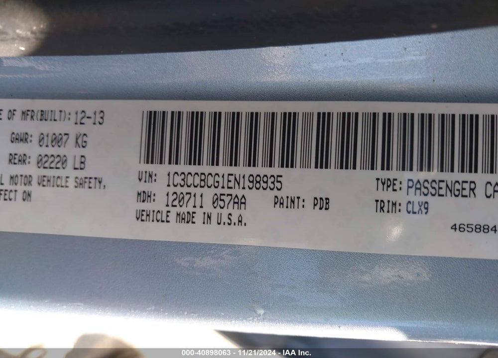 2014 CHRYSLER 200 LIMITED VIN: 1C3CCBCG1EN198935