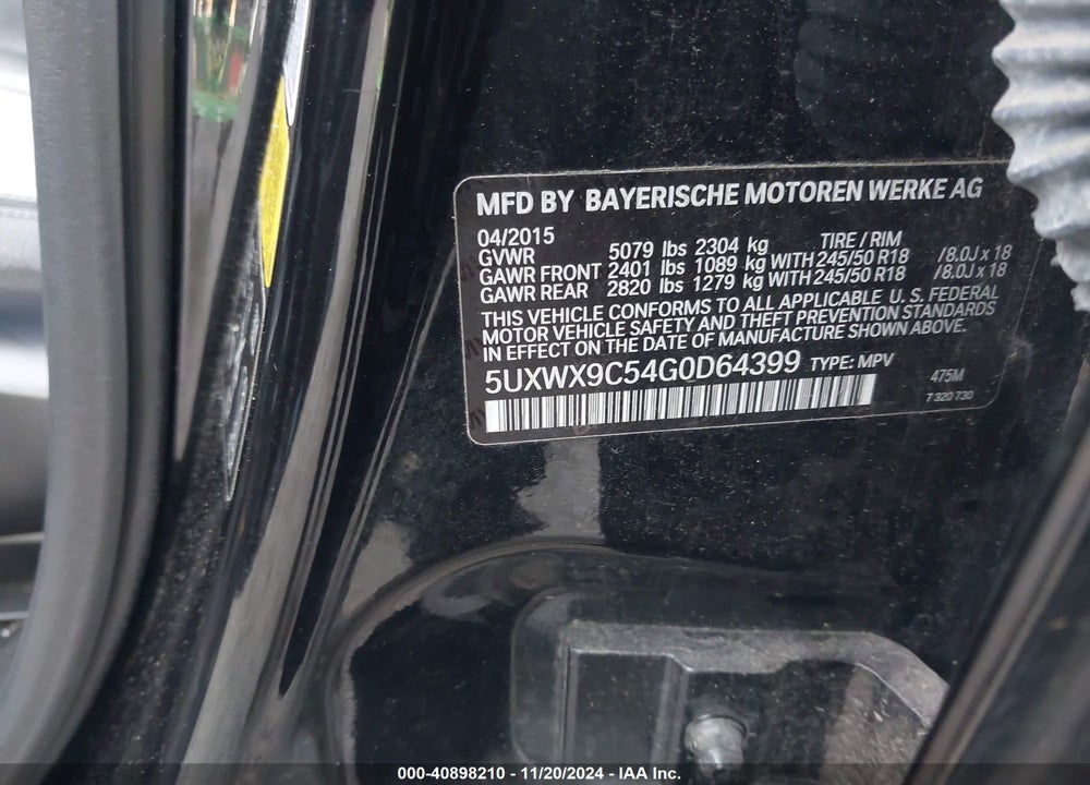 2016 BMW X3 XDRIVE28I VIN: 5UXWX9C54G0D64399