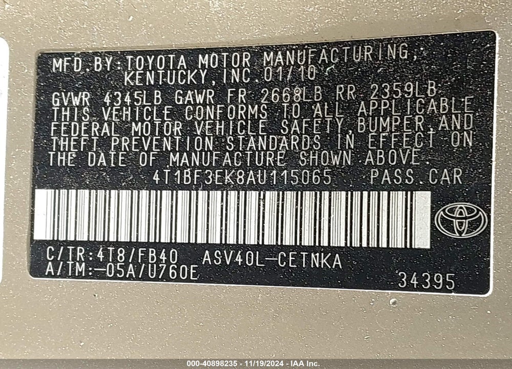 2010 TOYOTA CAMRY LE VIN: 4T1BF3EK8AU115065