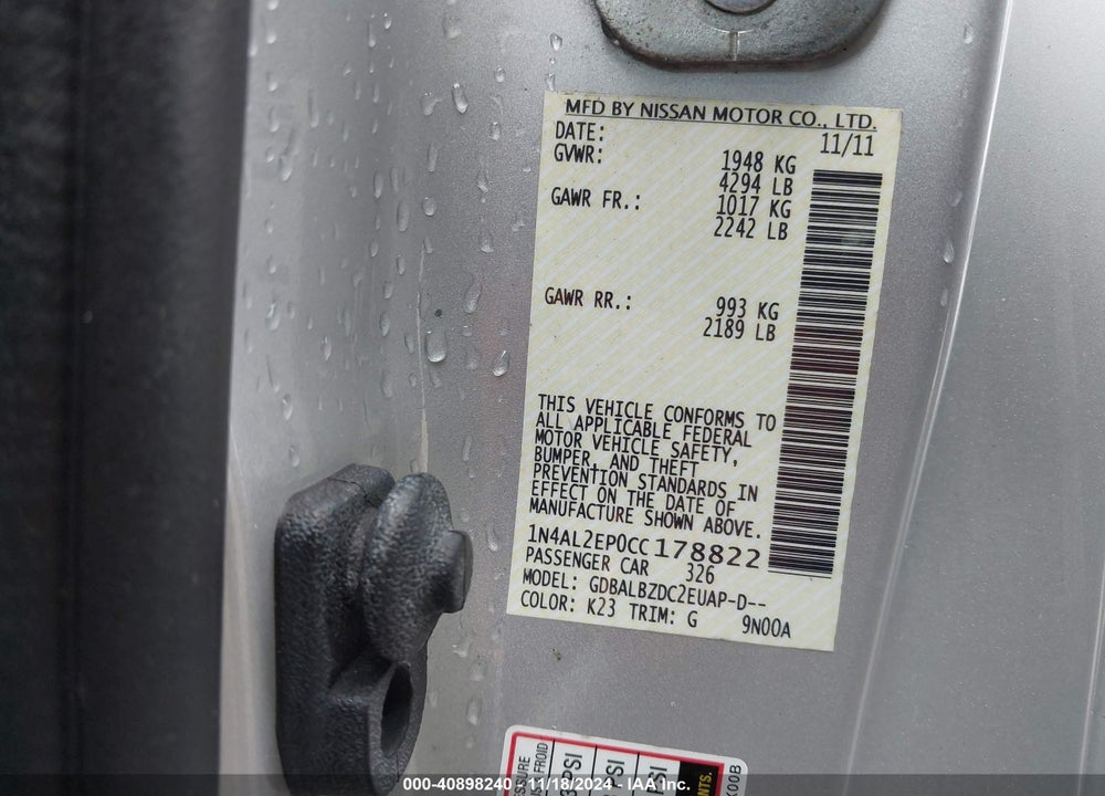 2012 NISSAN ALTIMA VIN: 1N4AL2EP0CC178822