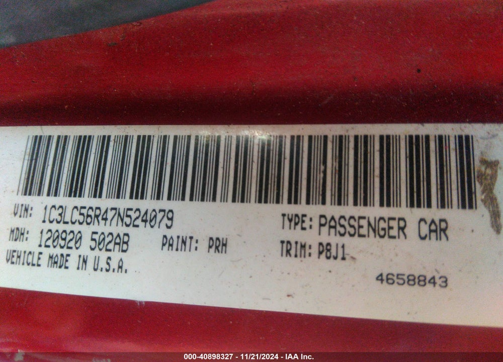 2007 CHRYSLER SEBRING TOURING VIN: 1C3LC56R47N524079