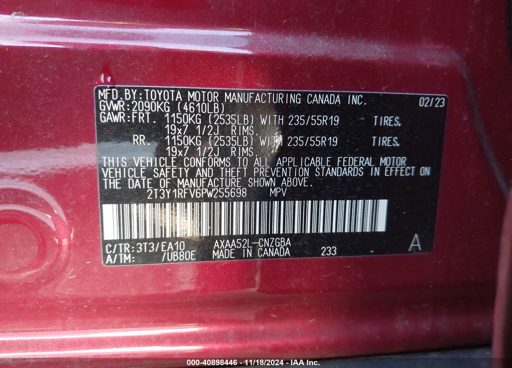 2023 TOYOTA RAV4 LIMITED VIN: 2T3Y1RFV6PW255698