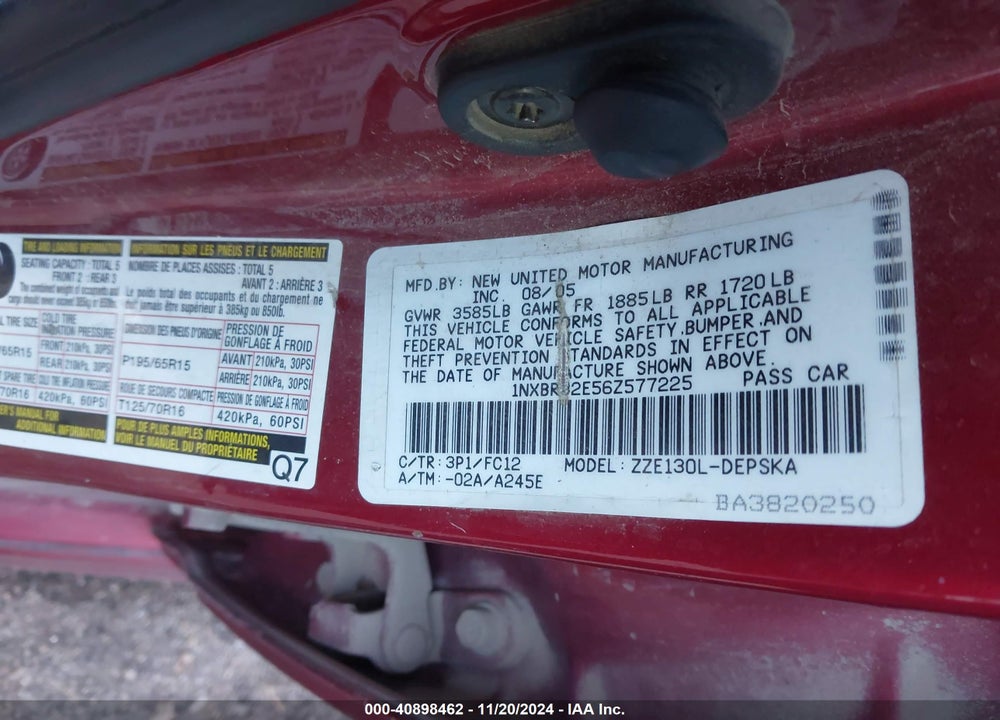 2006 TOYOTA COROLLA S VIN: 1NXBR32E56Z577225