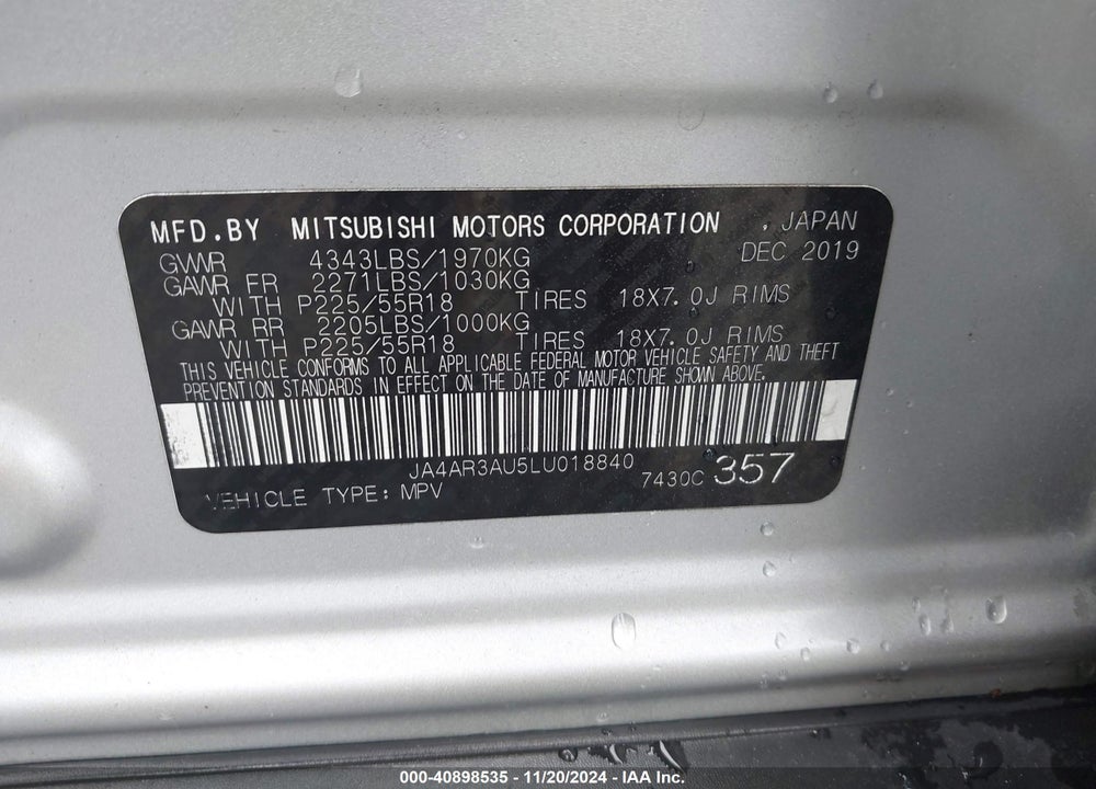 2020 MITSUBISHI OUTLANDER SPORT 2.0 SE VIN: JA4AR3AU5LU018840