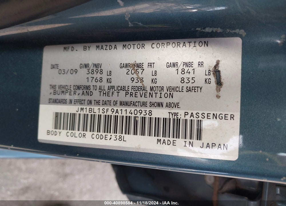 2010 MAZDA 3 I SPORT VIN: JM1BL1SF9A1140938