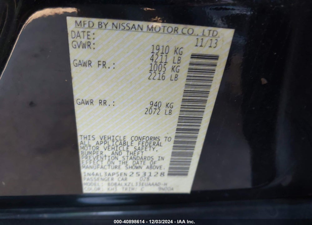 2014 NISSAN ALTIMA 2.5 SL VIN: 1N4AL3AP5EN253128