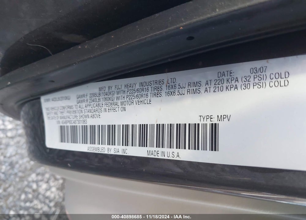 2008 SUBARU OUTBACK VIN: 4S4BP60C487301063