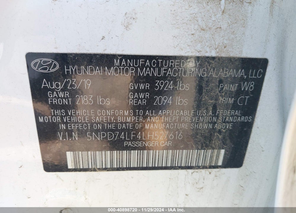 2020 HYUNDAI ELANTRA SE VIN: 5NPD74LF4LH527616