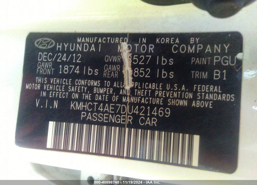 2013 HYUNDAI ACCENT GLS VIN: KMHCT4AE7DU421469