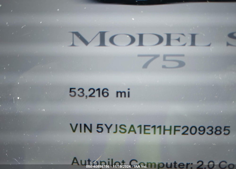 2017 TESLA MODEL S 60/75 VIN: 5YJSA1E11HF209385