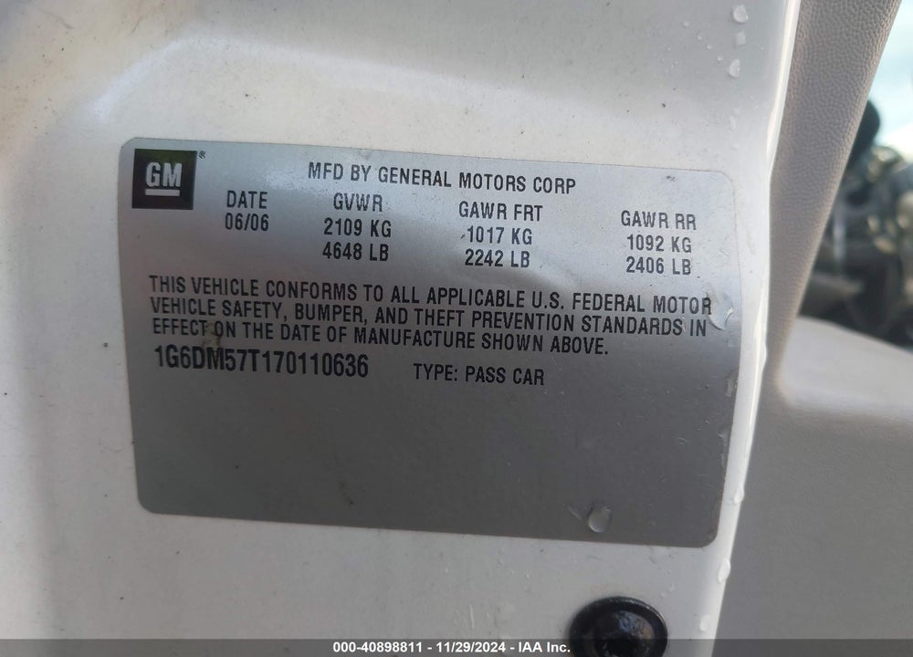 2007 CADILLAC CTS STANDARD VIN: 1G6DM57T170110636
