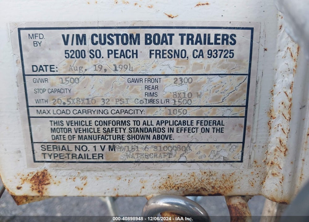 1994 BOMBARDIER SEADOO VIN: 1VMBW1516S1000800