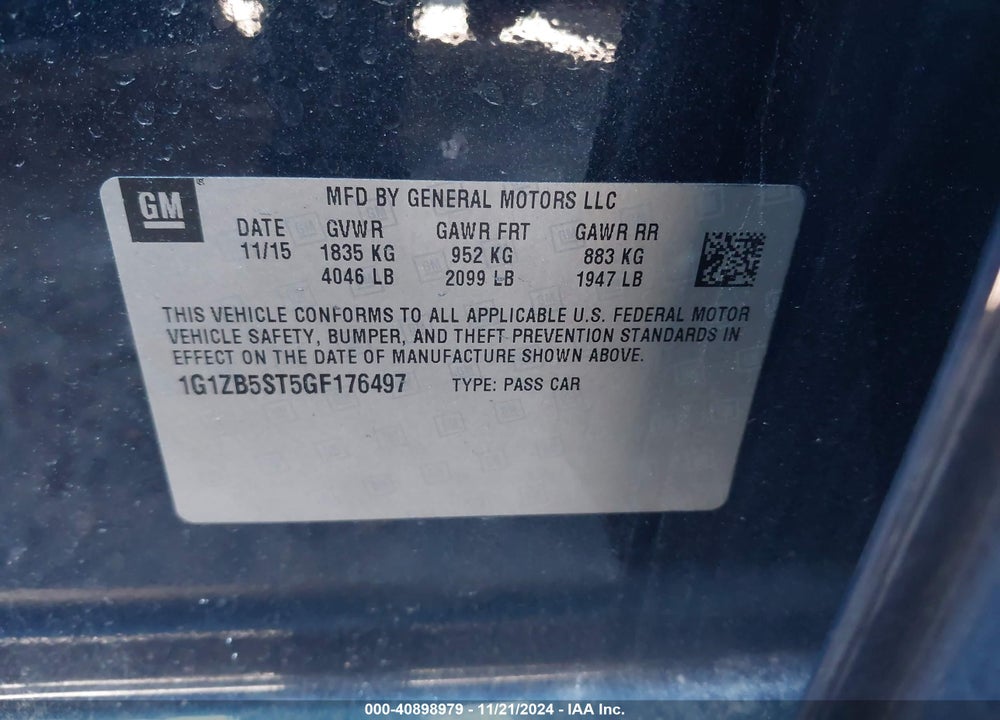 2016 CHEVROLET MALIBU VIN: 1G1ZB5ST5GF176497
