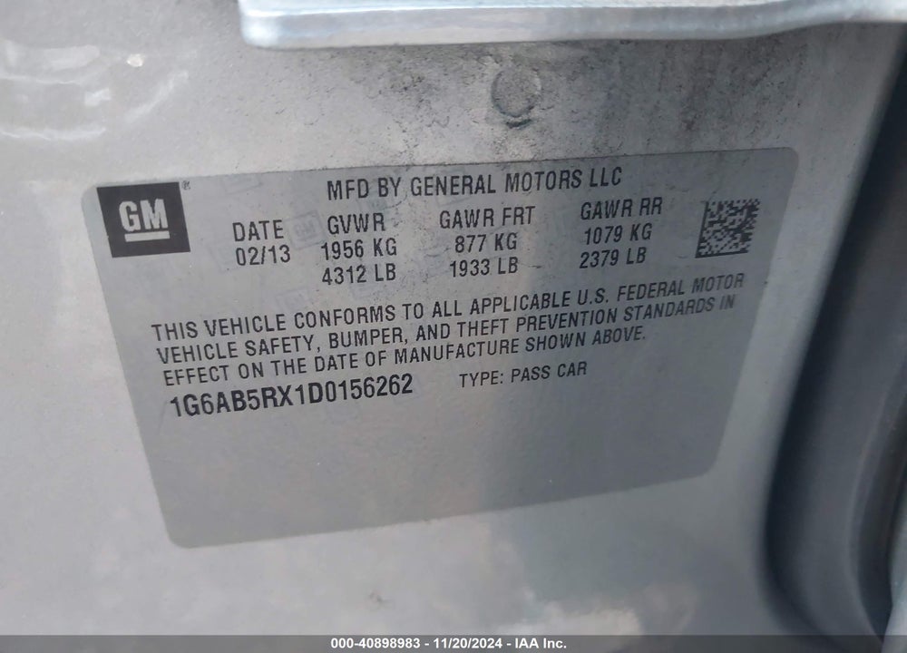 2013 CADILLAC ATS LUXURY VIN: 1G6AB5RX1D0156262