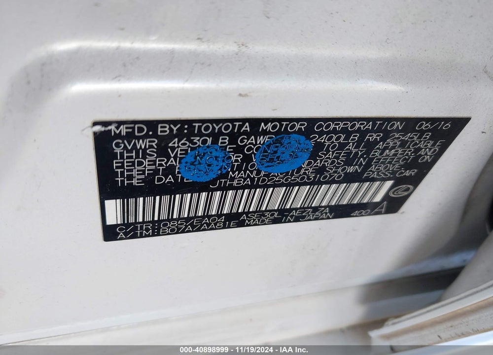 2016 LEXUS IS 200T VIN: JTHBA1D25G5031070