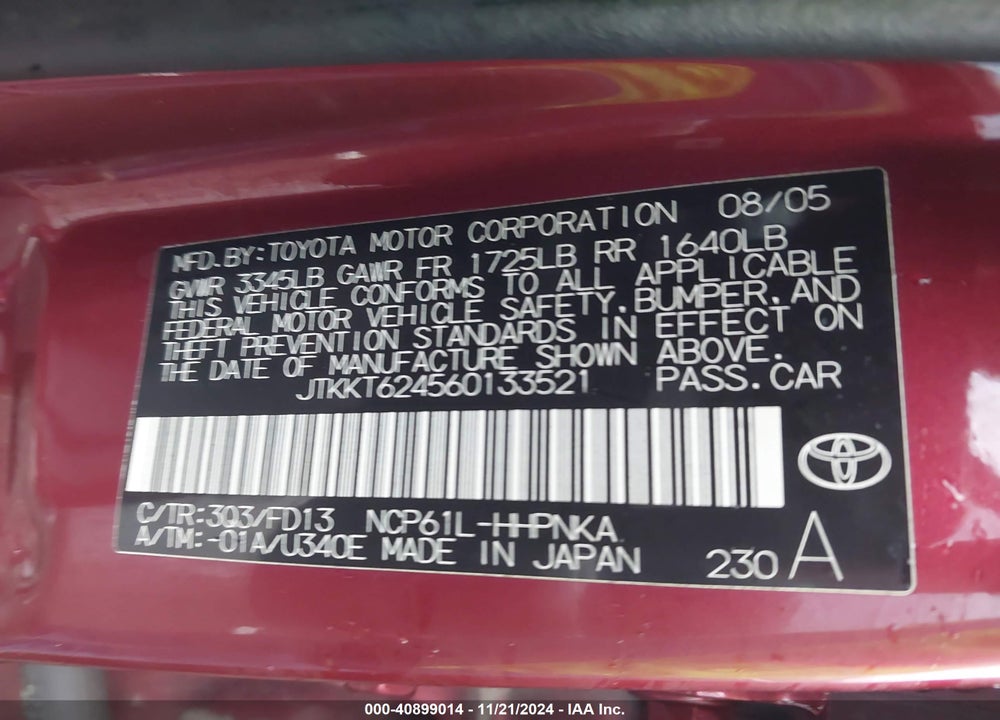 2006 SCION XA VIN: JTKKT624560133521