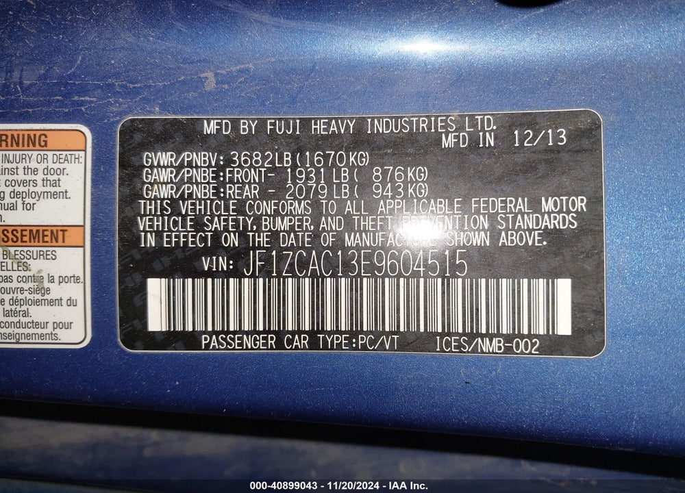 2014 SUBARU BRZ LIMITED VIN: JF1ZCAC13E9604515