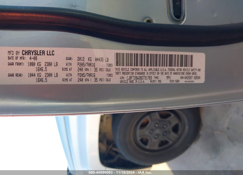 2008 JEEP PATRIOT SPORT VIN: 1J8FT28W38D731783