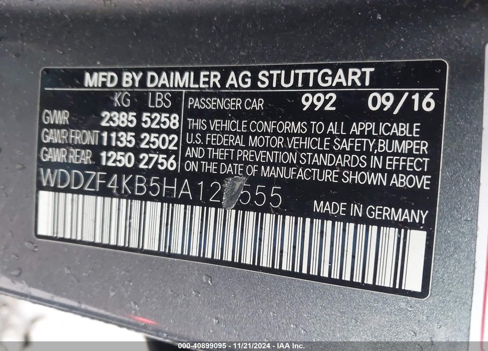 2017 MERCEDES-BENZ E 300 4MATIC VIN: WDDZF4KB5HA126555