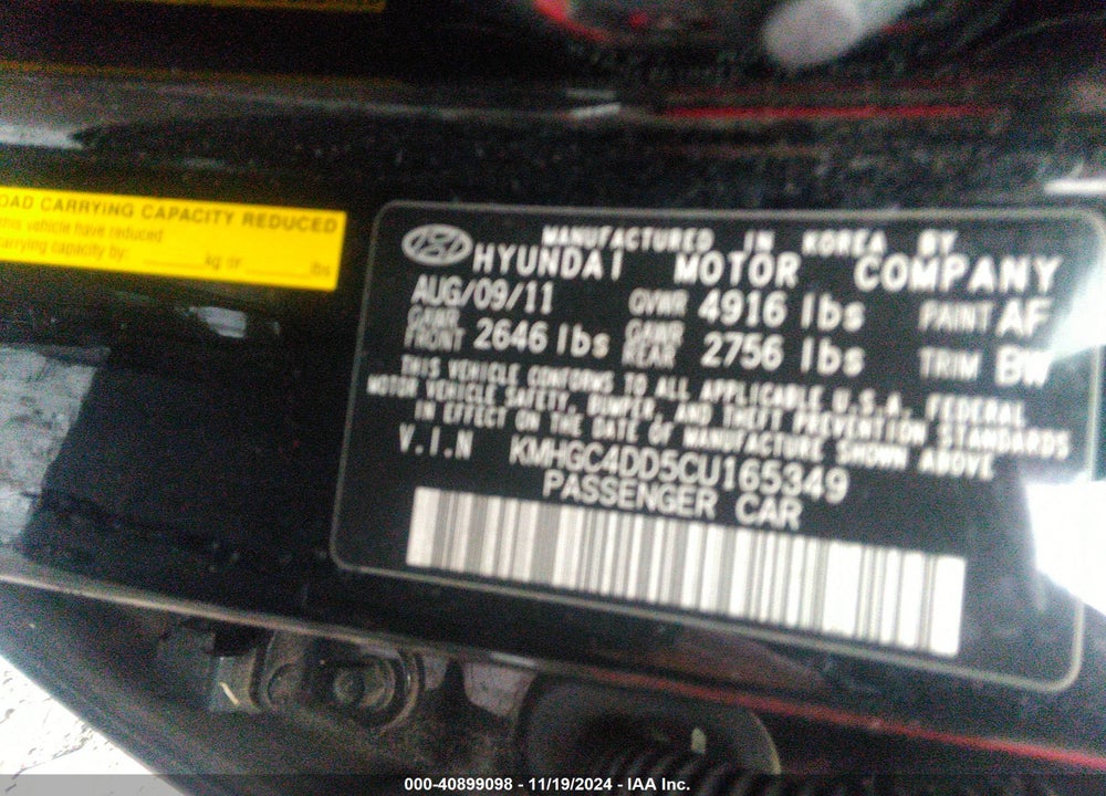 2012 HYUNDAI GENESIS 3.8 VIN: KMHGC4DD5CU165349