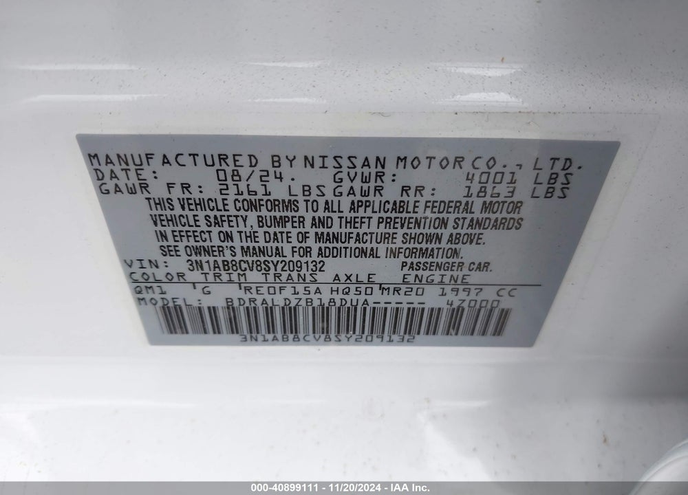 2025 NISSAN SENTRA SV VIN: 3N1AB8CV8SY209132